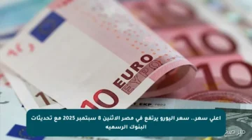 أعلى سعر.. سعر اليورو يرتفع في مصر الاثنين 8 سبتمبر 2025 مع تحديثات البنوك الرسمية